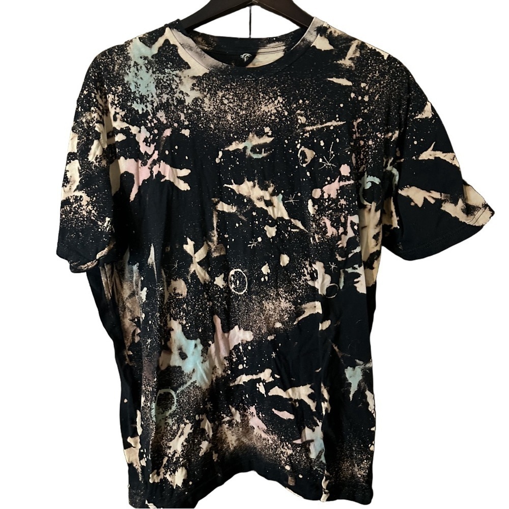 Black Bleached Tie Dye SS T-Shirt 100% Cotton Size XL Punk Distressed Emo Rock